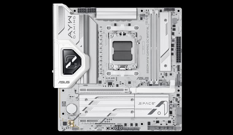 ASUS представила плату B850M AYW GAMING OC WIFI7 W с возможностью разгона памяти до 9600 МТ/с