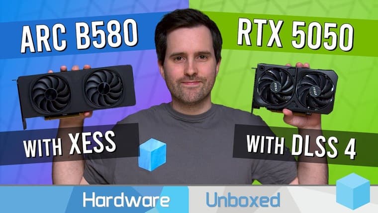Hardware Unboxed сравнил GeForce RTX 5050 и ARC B580 в 16 играх с XeSS и DLSS 4
