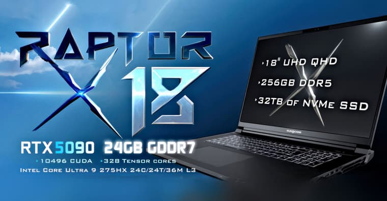 Eurocom представила ноутбук Raptor X18 с RTX 5090, 256 ГБ ОЗУ и 32 ТБ NVMe