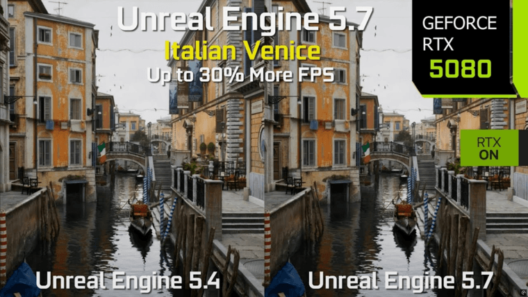 MxBenchmarkPC сравнил быстродействие Unreal Engine 5.7 и Unreal Engine 5.4 — разница доходит до 40 %